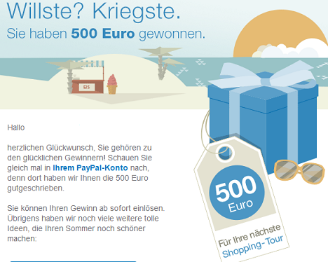 PayPal 500 Euro gewonnen
