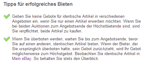 eBay Biet-Tipps eBay Biet-Tipps