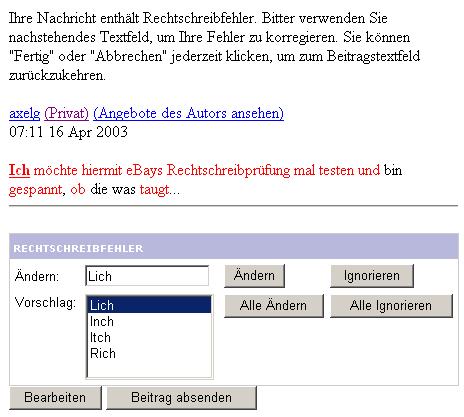 eBay-Rechtschreibpr&uuml;fung