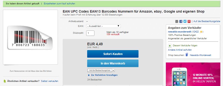 Betrug bei eBay: Illegaler Handel mit GTIN/EAN Nummern