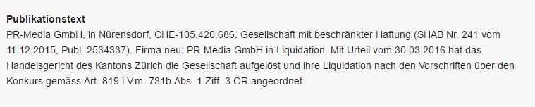 PR Media GmbH ist insolvent