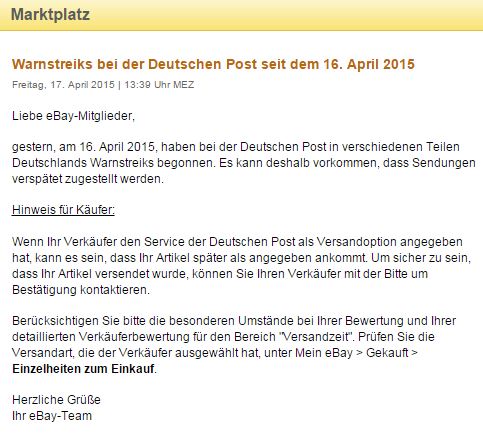 DHL und Post streiken, die Deppen sind die eBay-Verkäufer