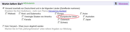 Versand in Europäische Union