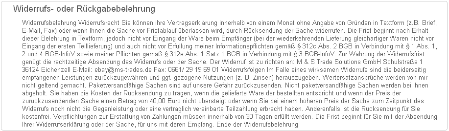 Unformatierte Widerrufsbelehrung
