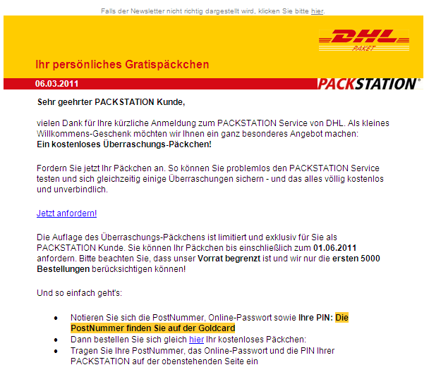 Ihr Gratispaket wartet auf Sie