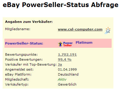 PowerSeller-Statusabfrage