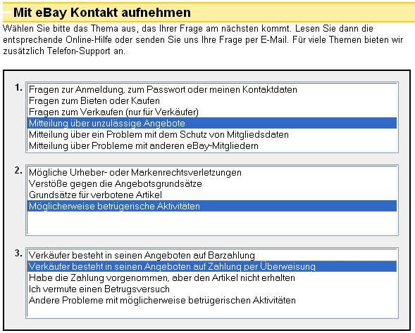 eBay-Kontaktformular