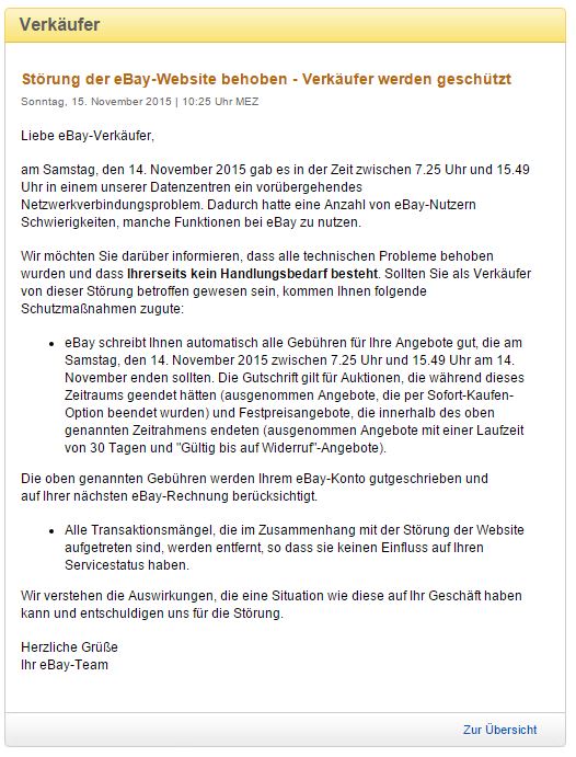 eBay: Globale stören am Wochenende