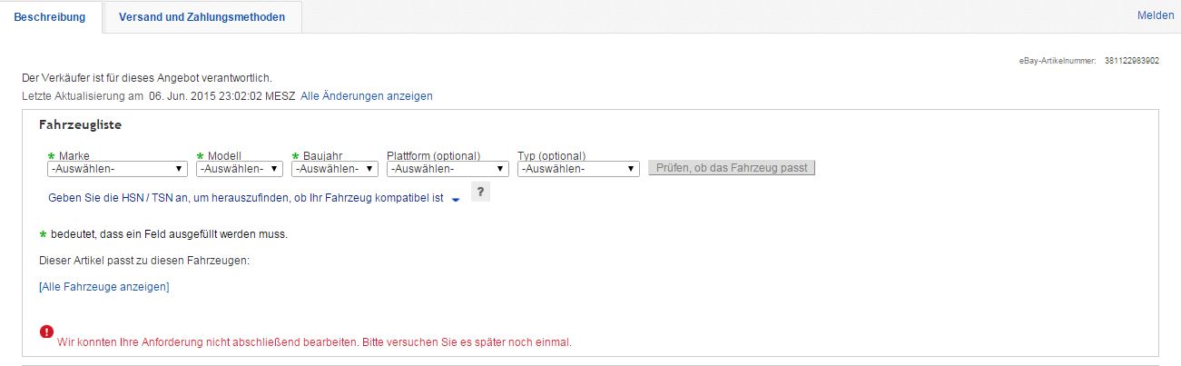 Fahrzeugverwendungsliste defekt