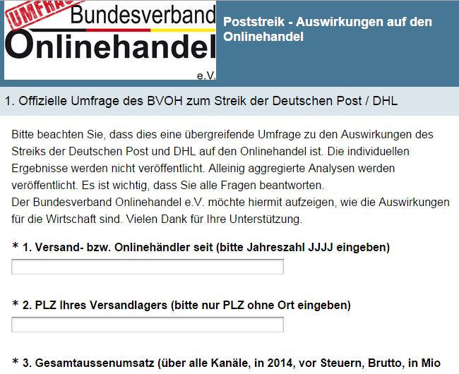 Umfrage vom BVOH zum Post/DHL Streik