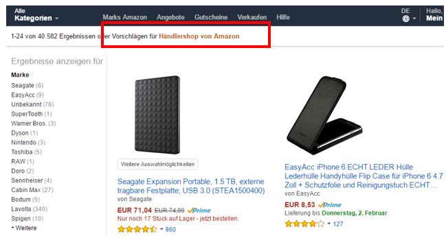 Händlershop von Amazon