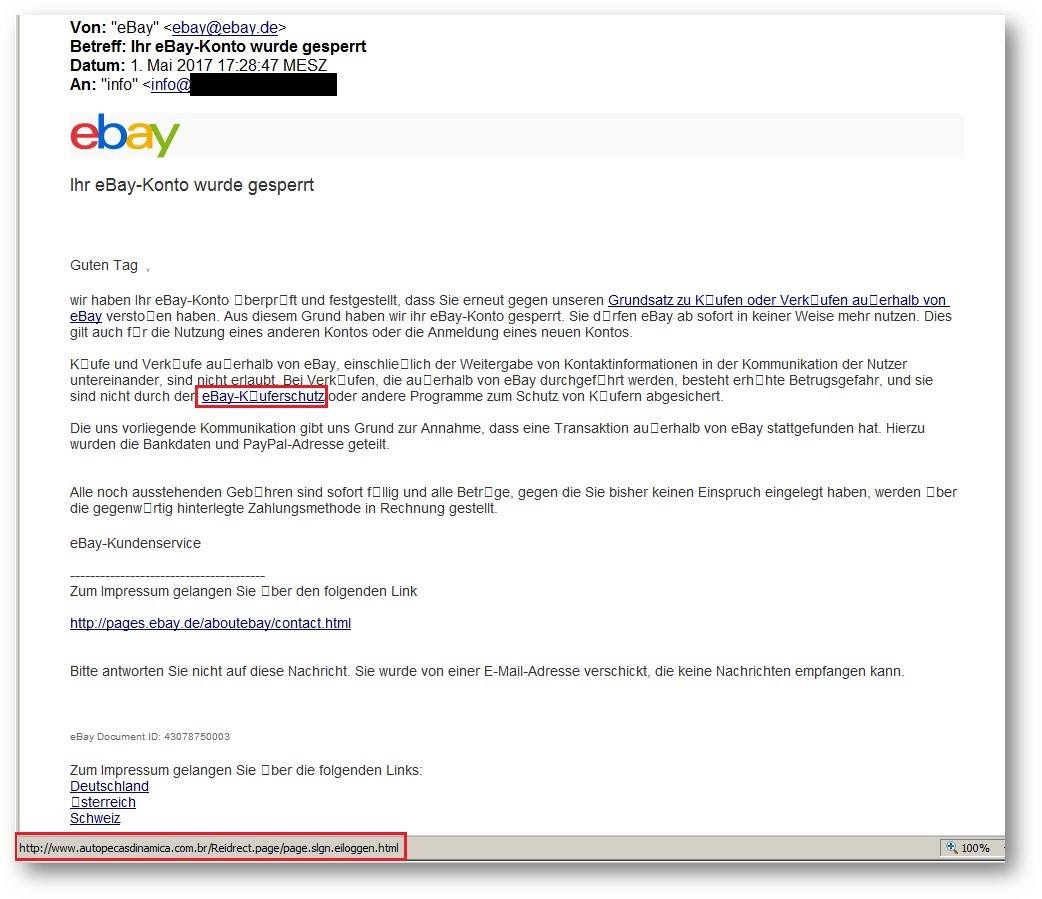 Warnung gut gemachte eBay Phishing Mail im Umlauf wortfilter.de