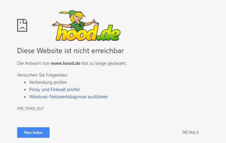 Hood.de ist wegen einer DDoS Attacke seit Stunden down