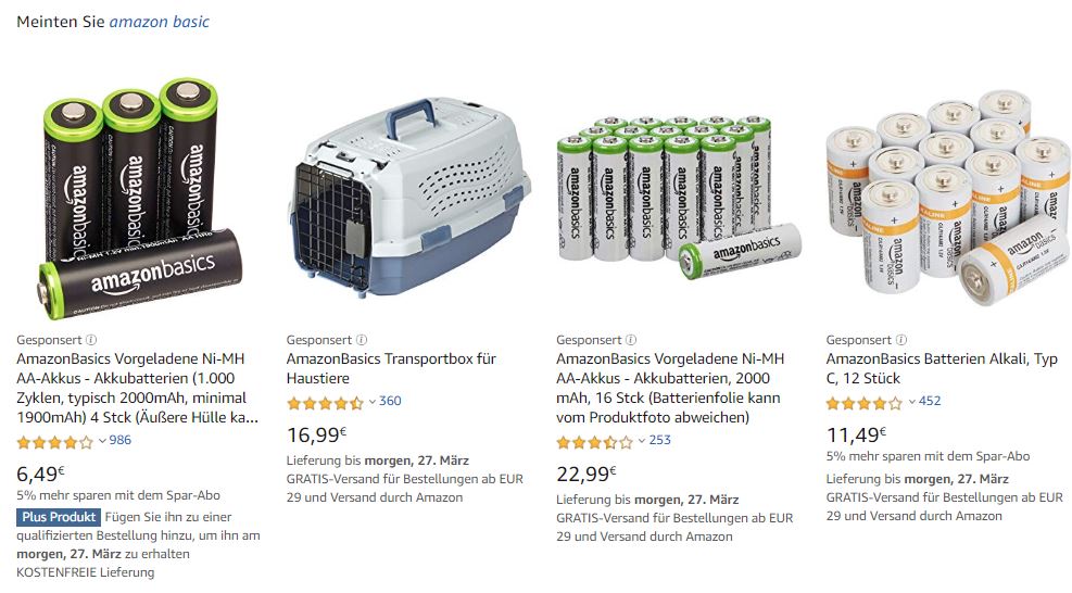 Amazon Basics Produkte Zahlen & Analysen