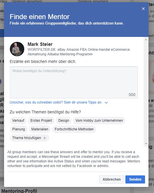 Anleitung Facebook Mentoring Programm in der Wortfilter Facebook Gruppe